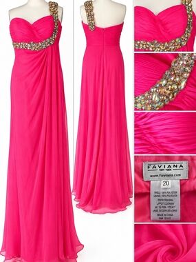 Faviana Hot Pink One-Shoulder Evening Gown Size 20